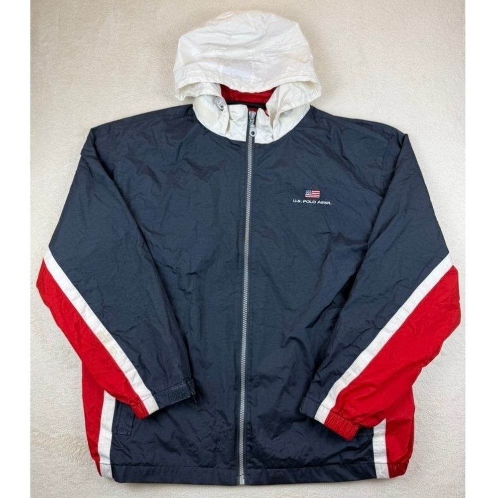 VTG US Polo Assn Mens 3XL Windbreaker Jacket Navy‎ Red White Colorblock Full Zip